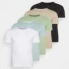 Pier One 5 Pack - T-Shirt Basic - White/Beige/Black