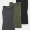 Pier One 3 Pack - Hemd - Black/Khaki/Mottled Dark Grey